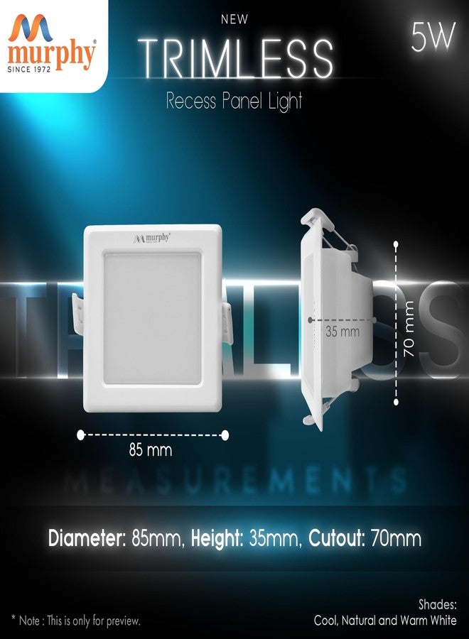 Murphy Trimless Square LED Panel Light - 5W Natural White | Glare-Free, Recessed Ceiling Downlight for Home & Commercial - Pack of 4 - Image 4